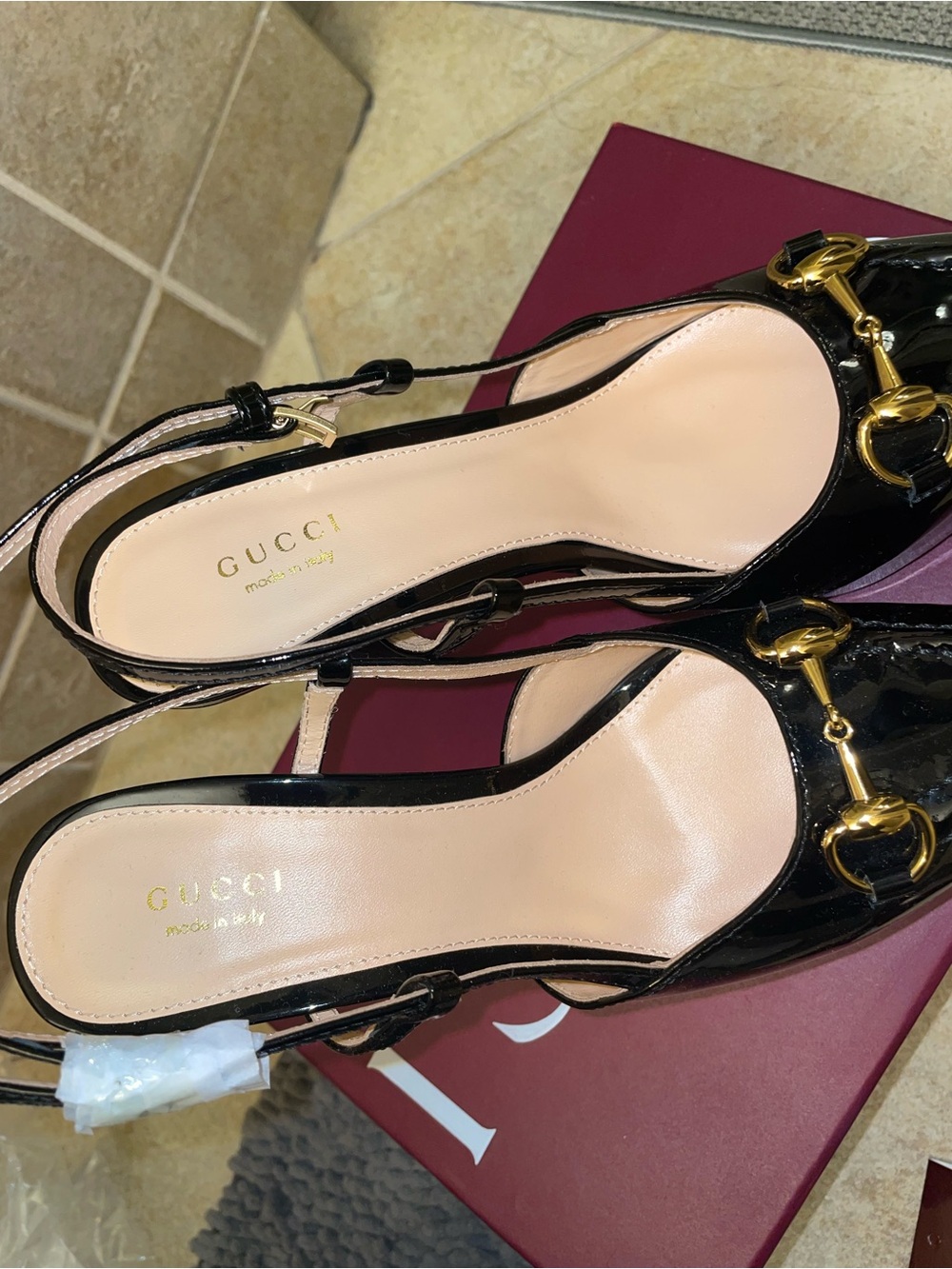 Gucci Black Patent Leather Horsebit Slingback Pumps GG size 7 high heels - Picture 9 of 14